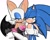 Size: 2048x1620 | Tagged: safe, artist:yangxzzzz, rouge the bat, sonic the hedgehog, 2025, duo, grin, lidded eyes, looking at viewer, simple background, smile, standing, thumbs up, white background