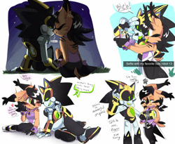 Size: 1280x1048 | Tagged: safe, artist:galaxynite, nicole the hololynx, shard the metal, lynx, 2017, annoyed, artist signature, colored sketch, daytime, dialogue, duo, english text, female, hand on cheek, happy, heart, holding something, hololynx, looking at each other, male, nighttime, phone, robot, selfie, shardicole, shipping, sitting, sketch, speech bubble, straight, talking, tongue out, v sign, wound