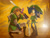 Size: 2000x1500 | Tagged: safe, artist:chobitsg, sonic the hedgehog, hedgehog, human, 2014, abstract background, belt, boots, clouds, cosplay, crossover, duo, duo male, fingerless gloves, gloves, hat, lineless, link (loz), male, males only, master sword, shield, smile, sonic lost world, sun, sword, the legend of zelda, weapon, wink