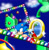 Size: 1750x1796 | Tagged: safe, artist:jdoesstuff, sonic the hedgehog, bird, hedgehog, sonic the hedgehog (1991), 2011, abstract background, bumper, chaos emerald, classic sonic, clenched fists, frown, looking offscreen, male, mid-air, palm tree, portal, ring, solo, solo male, sparkles, special stage, warp ring, water