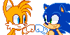 Size: 100x50 | Tagged: safe, artist:zoiby, miles "tails" prower, sonic the hedgehog, fox, hedgehog, 2016, animated, duo, duo male, fistbump, gif, icon, looking at each other, male, males only, pixel art, simple background, smile, smiling at each other, transparent background