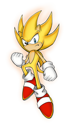 Size: 900x1620 | Tagged: safe, artist:nekutaro, sonic the hedgehog, super sonic 2, hedgehog, sonic frontiers, 2023, clenched fists, flying, frown, glowing, looking at viewer, male, mid-air, nike mouth, simple background, solo, solo male, sonic frontiers: final horizon, style emulation, super form, transparent background, uekawa style