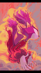 Size: 500x884 | Tagged: safe, artist:un-genesis, blaze the cat, cat, 2020, border, claws, female, fire, looking offscreen, on fire, side view, solo, solo female