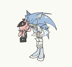 Size: 857x801 | Tagged: safe, artist:loveitt_02, sonic the hedgehog, chao, 2025, amy chao, chao x sonic, character chao, crossdressing, dress, duo, eyes closed, heart, kiss, necklace, shipping, simple background, smile, standing, white background