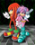 Size: 1024x1304 | Tagged: safe, artist:bellseashell, julie-su, knuckles the echidna, echidna, 2013, duo, female, holding hands, holding something, julie-su x knuckles, male, pistol, pose, shipping, standing, straight, watermark, weapon