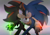 Size: 800x564 | Tagged: safe, artist:aoki6311, artist:fumomo, shadow the hedgehog, sonic the hedgehog, 2014, chaos emerald, clenched teeth, duo, frown, glowing, gradient background, hand on another's chest, holding each other, holding something, looking at each other, shine, standing