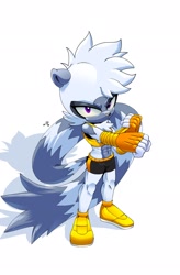 Size: 1341x2048 | Tagged: safe, artist:buddyhyped, tangle the lemur, 2026, female, looking at viewer, muscular, muscular female, muscular tangle, simple background, solo, stretching, white background