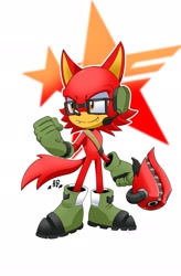 Size: 1341x2048 | Tagged: safe, artist:buddyhyped, gadget the wolf, wolf, sonic forces, 2025, fangs, forces logo, holding something, looking offscreen, simple background, smile, solo, white background, wispon