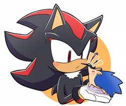 Size: 2048x1717 | Tagged: safe, artist:oudooooon427, shadow the hedgehog, sonic the hedgehog, hedgehog, 2025, animalified, cute, duo, eyes closed, literal animal, looking at them, simple background, white background