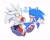 Size: 2048x1654 | Tagged: safe, artist:pwish_, sonic the hedgehog, apple, duo, eyes closed, food, fruit, gay, holding something, looking at them, mouth open, shipping, silver, silver x sonic, simple background, sonic, white background
