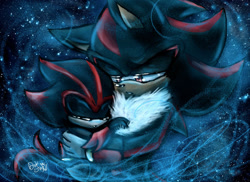 Size: 1024x747 | Tagged: safe, artist:darkstarling716, eclipse the darkling, shadow the hedgehog, hedgehog, 2015, alien, brothers, duo, eyes closed, headcanon, holding each other, holding them, lidded eyes, siblings