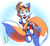 Size: 3160x2912 | Tagged: safe, artist:ando-8400, miles "tails" prower, 2022, bandana, goggles, gradient background, holding something, looking at viewer, mid-air, mouth open, one fang, open smile, signature, smile, smiling at viewer, solo, wrench