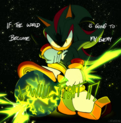 Size: 1920x1954 | Tagged: safe, artist:candyypirate, shadow the hedgehog, sonic the hedgehog (2006), 2024, earth, english text, looking at viewer, planet, signature, solo, standing, standing on something, star (sky), text