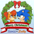 Size: 1015x1020 | Tagged: safe, artist:torykitty, sally acorn, sonic the hedgehog, chipmunk, hedgehog, 2025, blushing, christmas, duo, female, gradient background, looking at each other, male, ponytail, sally x sonic, shipping, smile, sparkles, straight, wreath