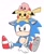 Size: 1133x1376 | Tagged: safe, artist:oudooooon427, sonic the hedgehog, 2025, blushing, crossover, cute, kirby, kirby (series), on head, pikachu, pokemon, simple background, sitting, sonabetes, trio, white background