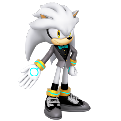 Size: 2500x2500 | Tagged: safe, artist:nibroc-rock, silver the hedgehog, 3d, simple background, solo, suit, transparent background