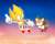 Size: 3257x2604 | Tagged: safe, artist:inky-axolotl-gaia, miles "tails" prower, sonic the hedgehog, super sonic, 2022, clouds, duo, flying, holding hands, mid-air, outdoors, outline, pointing, smile, spinning tails, star (sky), super form