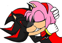 Size: 600x413 | Tagged: safe, artist:shadow022292, amy rose, shadow the hedgehog, 2008, age difference, amy x shadow, deviantart watermark, duo, eyes closed, flat colors, holding each other, kiss, obtrusive watermark, shipping, simple background, straight, watermark, white background