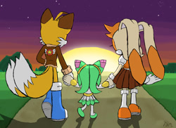 Size: 1048x762 | Tagged: safe, artist:z-nebula-z, cosmo the seedrian, cream the rabbit, miles "tails" prower, 2023, aged up, cream x tails, older, older cream, older tails, shipping, straight, trio