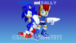 Size: 1920x1080 | Tagged: safe, artist:howteyoarts, sally acorn, sonic the hedgehog, chipmunk, hedgehog, 2022, 3d, blender, duo, english text, female, fighting pose, holding arm, male, pose, sally x sonic, sally's ringblader outfit, shipping, straight, watermark