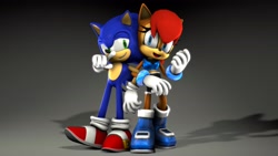 Size: 3840x2160 | Tagged: safe, artist:sonic3245, sally acorn, sonic the hedgehog, chipmunk, hedgehog, 2018, 3d, duo, female, male, pose, sally x sonic, sally's ringblader outfit, shadow (lighting), shipping, source filmmaker, straight