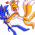 Size: 1024x1024 | Tagged: safe, artist:crazygreenfluff, miles "tails" prower, sonic the hedgehog, 2022, aged up, barefoot, blushing, blushing ears, deviantart watermark, duo, gay, gloves off, heart, hugging, mid-air, obtrusive watermark, shipping, simple background, smile, sonic x tails, watermark, white background