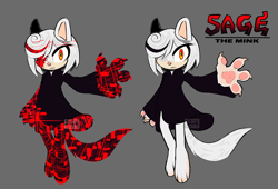 Size: 2836x1932 | Tagged: safe, artist:eloaholiveira, sage, sonic frontiers, 2022, albino, arm out, barefoot, character name, claws, duality, flat colors, frown, grey background, hand out, looking at viewer, mink, mobianified, pawpads, paws, pink nose, signature, simple background, solo