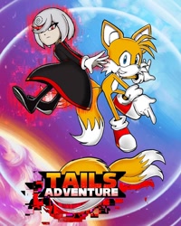 Size: 1080x1350 | Tagged: safe, artist:beanbop_art, miles "tails" prower, sage, sonic adventure 2, sonic frontiers, abstract background, digital static, duo, eyelashes, frown, looking at viewer, mid-air, pointing, posing, smile, style emulation, uekawa style