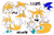 Size: 5500x3500 | Tagged: safe, artist:endyrendy, miles "tails" prower, sonic the hedgehog, ..., 2024, alternate outfit, alternate shoes, blue shoes, character name, english text, eye clipping through hair, frown, looking at viewer, looking down, looking offscreen, mouth open, open smile, pointing, pout, simple background, smile, smiling at viewer, solo, speech bubble, text, thinking, white background