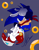 Size: 2557x3277 | Tagged: safe, artist:xxhiroravenxx, sonic the hedgehog, hedgehog, 2026, alternate outfit, alternate universe, bandana, clothes, looking offscreen, male, pointing, posing, purple background, redesign, ring, signature, simple background, smile, solo