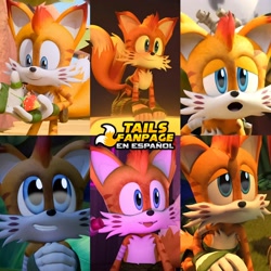 Size: 1920x1920 | Tagged: safe, editor:tailsfanpage, mangey, miles "tails" prower, sonic prime, 2026, collage, edit, solo, spanish text, text