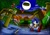 Size: 2048x1419 | Tagged: safe, artist:thespeedguy1991, grounder, miles "tails" prower, sonic the hedgehog, aquatic ruin zone, sonic the hedgehog 2, 2026, abstract background, agender, arrow (weapon), badnik, chop chop, classic sonic, classic tails, daytime, flapping wings, floating platform, flying, frown, grass, group, male, outdoors, pillar, robot, running, running on water, signature, spinning tails, sun, tree, water, whisp
