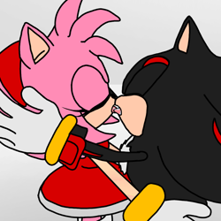 Size: 1000x1000 | Tagged: safe, artist:pepesta, amy rose, shadow the hedgehog, 2025, age difference, amy x shadow, duo, eyes closed, flat colors, french kiss, holding each other, kiss, saliva, shipping, simple background, straight, tongue out, white background