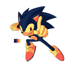 Size: 1280x1110 | Tagged: safe, artist:webbedspiders, sonic the hedgehog, hedgehog, 2020, color guide, color palette, limited palette, looking at viewer, mid-air, mouth open, open smile, pointing, simple background, smile, smiling at viewer, solo, transparent background
