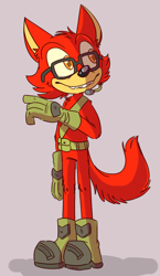 Size: 1100x1900 | Tagged: safe, artist:unoraccoon, gadget the wolf, wolf, 2020, fangs, grey background, looking offscreen, male, simple background, smile, solo