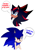 Size: 1280x1812 | Tagged: safe, artist:psychotiicx, shadow the hedgehog, sonic the hedgehog, alternate eye color, blue eyes, dialogue, duo, english text, faker, fangs, frown, glowing eyes, red eyes, simple background, talking, text, white background