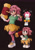 Size: 1448x2048 | Tagged: safe, artist:maladaptiveproductions, amy rose, hedgehog, 2025, alternate universe, au:outcome memories, brown background, classic amy, frown, hammer, holding something, looking at viewer, piko piko hammer, reference inset, simple background, solo, standing, standing on one leg