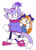 Size: 976x1356 | Tagged: safe, artist:xxpinexapplesxx, blaze the cat, cream the rabbit, 2025, alternate eye color, alternate outfit, alternate universe, au:outcome memories, bow, dress, duo, duo female, female, females only, flat colors, frown, poncho, protecting, red eyes, simple background, standing, sweatdrop, white background