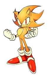 Size: 784x1200 | Tagged: safe, artist:animaten_saine, sonic the hedgehog, super sonic, 2026, clenched fists, male, simple background, smile, smiling at viewer, solo, standing, super form, white background