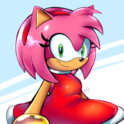 Size: 2000x2000 | Tagged: safe, artist:chocosun4ever, amy rose, 2026, eyelashes, looking at viewer, signature, smile, smiling at viewer, solo, standing