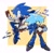 Size: 1714x1694 | Tagged: safe, artist:_raccoon_man_, artist:bb_meronpan, nicky, sonic the hedgehog, 2025, border, card, collaboration, cosplay, duo, holding something, simple background, sonic the hedgehog (shogakukan), standing, yellow background, yu-gi-oh!