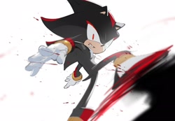 Size: 1792x1242 | Tagged: safe, artist:bb_meronpan, shadow the hedgehog, 2025, blood, kicking, looking at viewer, simple background, solo, white background