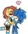 Size: 512x622 | Tagged: safe, artist:sonicgal89, sally acorn, sonic the hedgehog, chipmunk, hedgehog, 2017, duo, female, heart, kiss, male, sally x sonic, sally's ringblader outfit, shipping, simple background, straight, traditional media, white background
