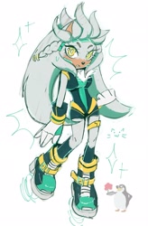 Size: 1345x2047 | Tagged: safe, artist:saintforan, silver the hedgehog, hedgehog, 2026, alternate hairstyle, alternate outfit, bodysuit, braids, clothes, female, gender swap, looking at viewer, simple background, solo, sparkles, white background