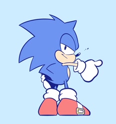 Size: 1906x2048 | Tagged: safe, artist:4brandonjs4, sonic the hedgehog, 2022, classic sonic, flat colors, lidded eyes, looking at viewer, looking back, looking back at viewer, smile, solo, standing, thumbs up