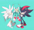 Size: 2480x2231 | Tagged: safe, artist:waaii132299, shadow the hedgehog, silver the hedgehog, sonic the hedgehog, hedgehog, 2025, looking at viewer, male, mouth open, simple background, smile, standing, trio, turquoise background