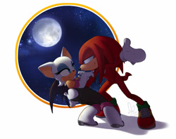 Size: 1024x810 | Tagged: safe, artist:kittydee, knuckles the echidna, rouge the bat, knuxouge, shipping, straight