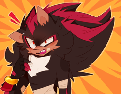 Size: 6279x4880 | Tagged: safe, artist:piowasthere, shadow the hedgehog, hedgehog, 2023, bandage, blushing, ear fluff, looking at viewer, male, mouth open, one fang, outline, solo, surprised