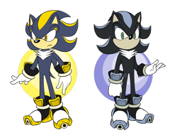 Size: 1896x1440 | Tagged: safe, artist:sarkenthehedgehog, mephiles the dark, hedgehog, 2017, chest fluff, duo, flat colors, frown, looking at viewer, looking offscreen, no mouth, robot, shadow android, simple background, standing, transparent background