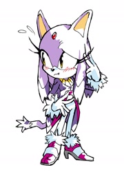 Size: 1098x1526 | Tagged: safe, artist:maurofonseca, blaze the cat, cat, 2020, alternate hairstyle, blushing, hair down, looking offscreen, pout, simple background, solo, white background